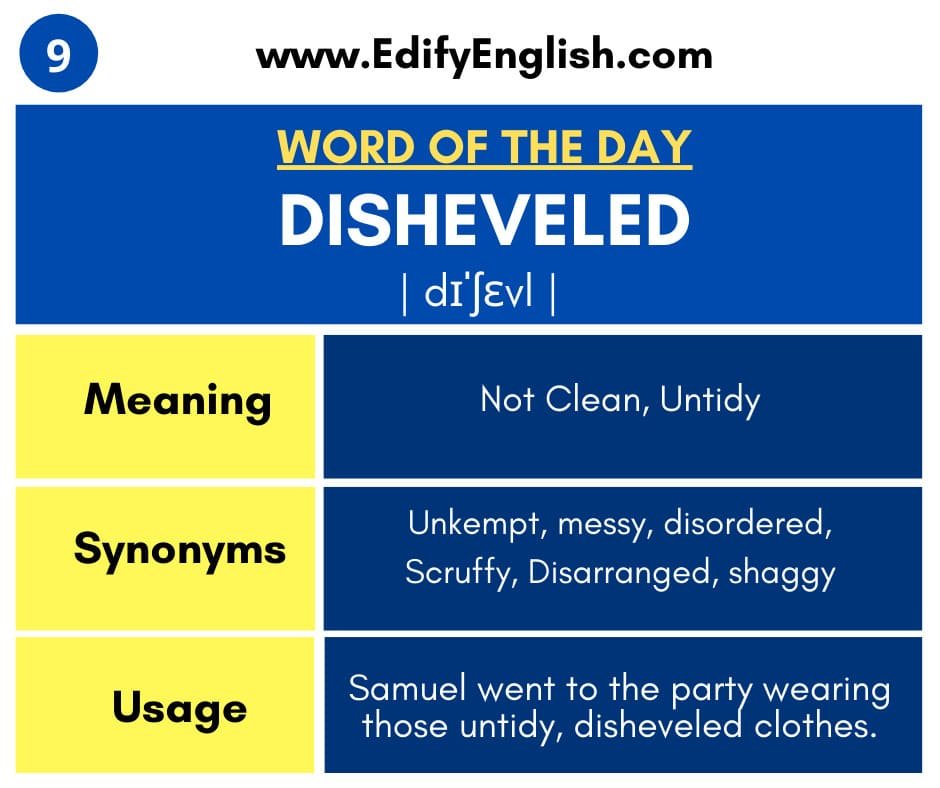 Disheveled - Meaning, Synonyms, Antonyms, and Usage - Vocabulary